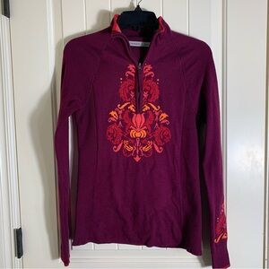 Athleta Maroon Stoked Pullover Mock Neck Sweater with Floral Lotus Size Small